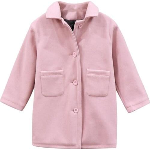 Baby girl autumn winter casual thicken woolen coat kids pocket lapel loose long overcoat