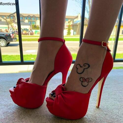Ronticool Handmade Women Platform Sandals Ankle Strap Sexy Stiletto Heel Peep Toe Gorgeous Pink Red Dress Shoes US Size 5-20