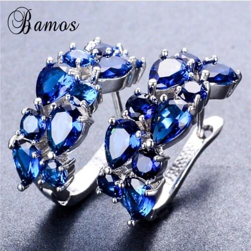 Bamos Bohemian Pink/White/Blue/Red/Green Earrings Luxury White Gold AAA Zircon Hoop Earrings For Women Love Jewelry Gifts