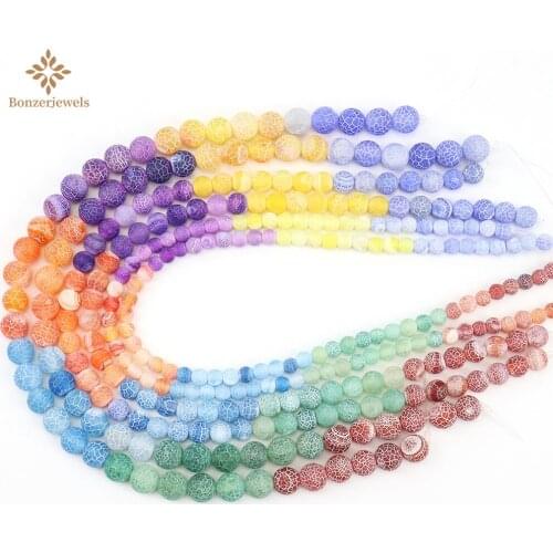 Sevens 7 Stones Chakra Frosted Crackle Agates Beads Natural Round Beads For Jewelry Making Diy Bracelet Handmade 6 8 10MM