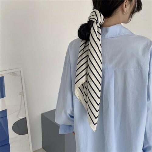 Luna&Dolphin Women Twill Silk Scarf 90x90cm Simplicity Striped Brown Manual Crimping Chiffon Tippet Shawl Pashmina Wrap Capes