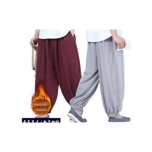 High quality cotton&linen Winter&Autumn warm shaolin monks kung fu trousers buddhist zen buddha bloomers lay meditation pants