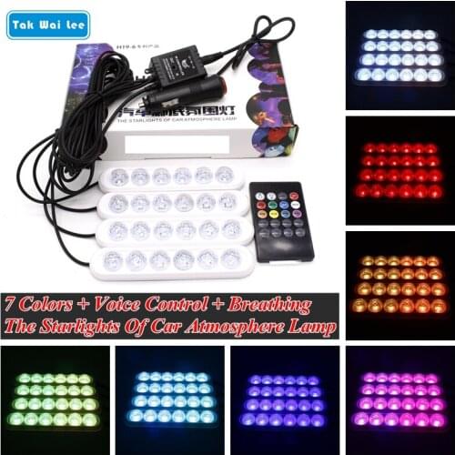 Tak Wai Lee 4X 7 Colors LED Car Atmosphere Strip Light Voice Remote Control Breathing Styling Starlight Interior Lamp With Velco