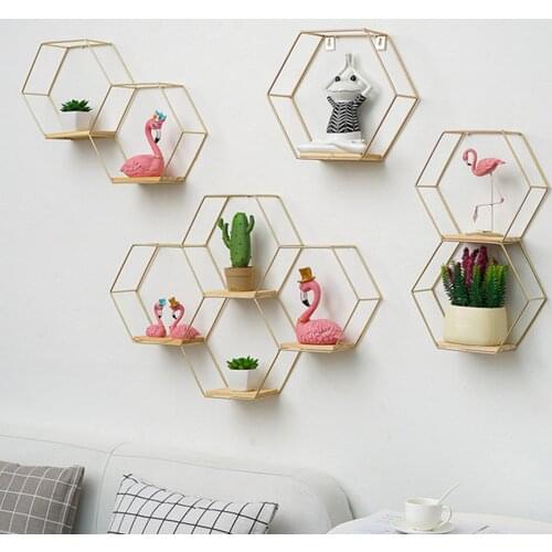 Decoration Craft Nordic Hexagonal Iron Stand storage shelf Home Shelf Storage Holder Contracted Design Decorative Shelves