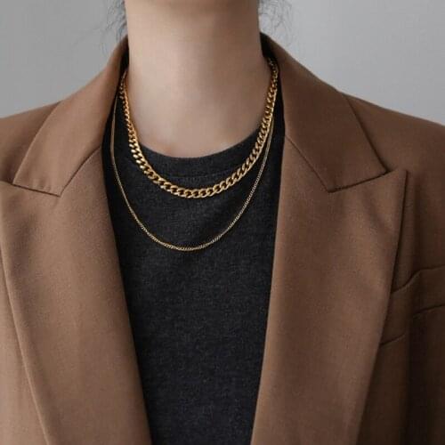 European and American Gold Double Thick Chain Necklace Womens Clavicle Hip Hop Net Red Crowd Versatile Accessories