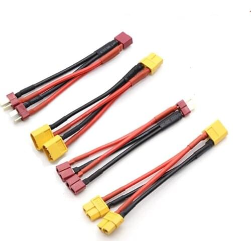 XT60 / T plug Parallel Battery Connector Male/Female Cable Dual Extension Y Splitter 3-Way Silicone Wire for RC Battery Motor