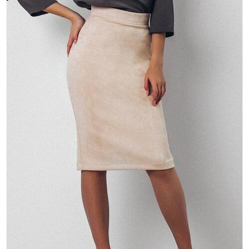 2019 Women Skirt Winter Solid Suede Work Wear High Waist Package Hip Pencil Midi Skirt Autumn Sexy Bodycon Femininas