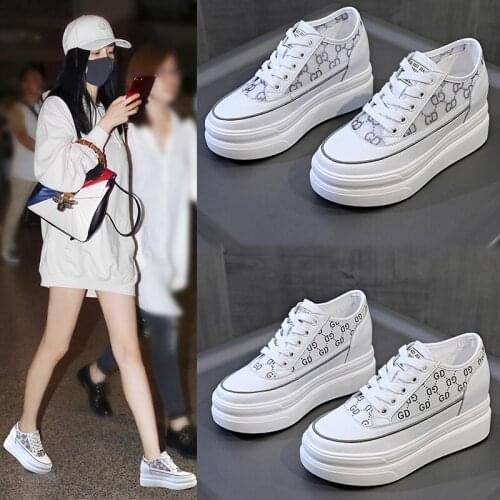 Inner height 8cm leather small white shoes womens 2021 autumn and winter new versatile Korean thick bottom muffin white shoes