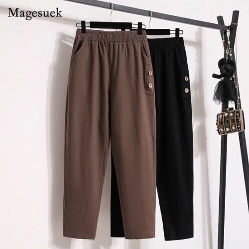 2021 Women Autumn Fashion Loose Pants Harem Pants Full Length Pants Casual Office Lady Pants Solid Elastic Waist Trousers 16342