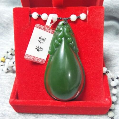 Zheru Jewelry Pure Natural Hetian Biyu Carving Water droplets Pendant Three-color jadeite jade necklace