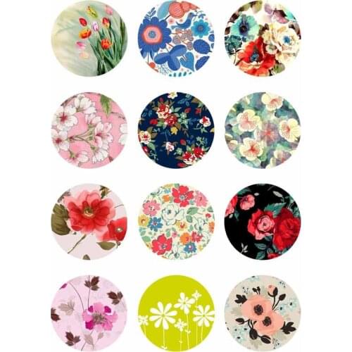 10mm 14mm 16mm 12mm 20mm 25mm 362 12pcs/lot Flower Glass Cabochons Jewelry Findings 18mm Snap Button Charm Bracelet