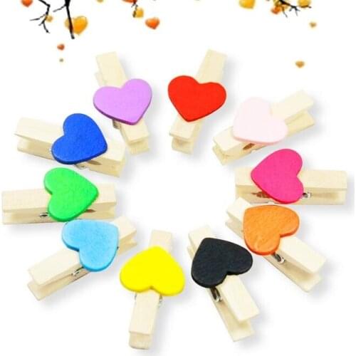 10pcs/lot Sweet Heart Design Twelve-color Wooden Clip Postcard Clips For Room And Weeding Decoration Picture Holder Clip