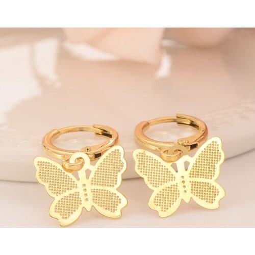14 k Solid Fine Yellow gold Filled Luxury Butterfly Charm Earring Fashion Gold Women Girl Jewelry Gift pretty