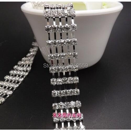 2 Meters 5 Rows Sparse Glass Rhinestone Trim Crystal Cup Chain for DIY Craft Wedding Dress Decoration