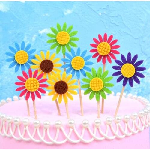 30pcs Happy Birthday Cartoon Sunflower Party Ice-cream Cupcake Toppers Picks Child Birthday Party Cake Decor Wedding Supply