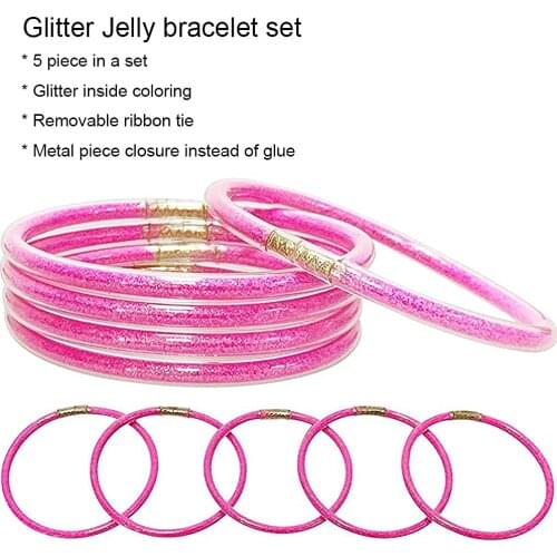 Colorful Bracelet 5 Pcs Set Gitter Filled Stardust Stack Silicone Circles Bangles Women Bowknot Jelly Bangles