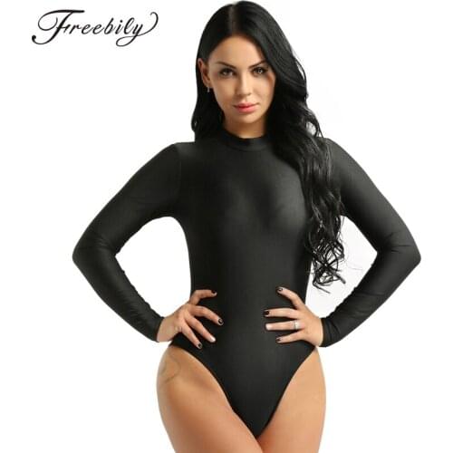Freebily Sexy Solid Color Turtleneck Skinny Bodysuits Women 2019 New Autumn Winter Keep Warm Long Sleeve Bodycon Sheer Bodysuit