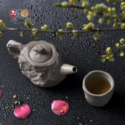 Handmade imitation stone teapot ceramic personalized rock tea cup Kungfu coarse pottery Retro Tea Set tea infuser