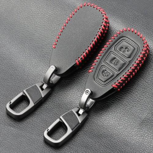 Black Leather Car Remote Key Cover Case For Ford Focus 2 3 4 ST Mondeo MK3 MK4 Fiesta Fusion Kuga 2013 2014 2015 2017 2018 2019
