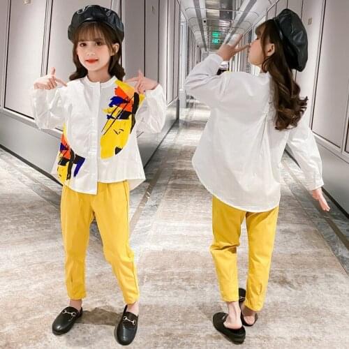 Girls Suits Blouse + Pants Sets Kids 2021 Printed Spring Autumn Cotton Long Sleeve High Quality Teenagers Sport Tracksuits Outfi
