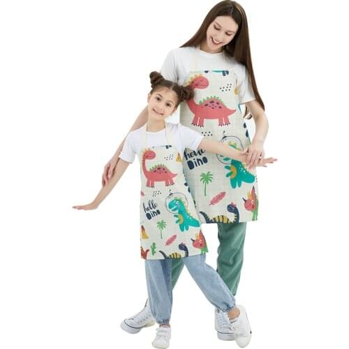 Cartoon Dinosaur Kids Adult Apron Fashion Parent-Child Family Linen Aprons Sleeveless Linen Aprons For Men Women Cleaning Tools