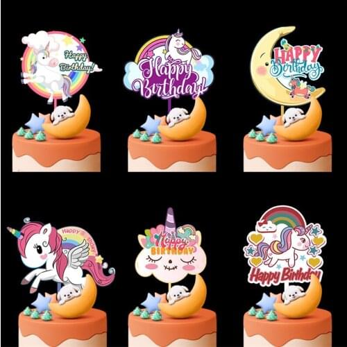 8 Styles Cake Topper Brithday Cake Insert Cloud Moon Unicorn Cake Tools Accessories Happy Brithday Party Decor Kids Baby Shower