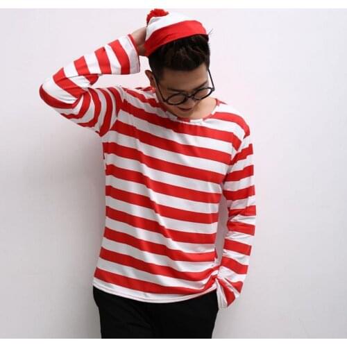 3/4 Pcs/Set O-Neck Long Sleeve T-shirt Set Christmas Theme Red Striped Print Hat Top Glasses Set Homewear
