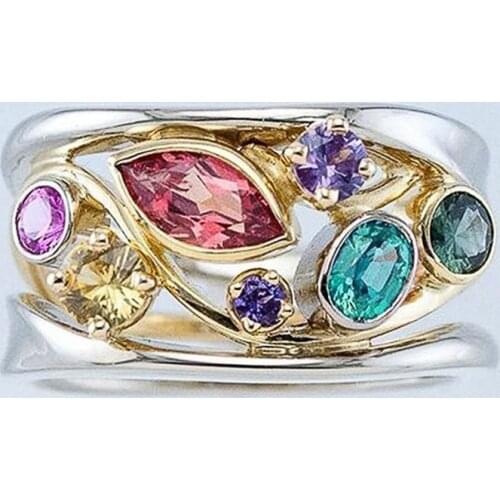 JK New Arrival Multicolor Zircon Women Rings Fashion Jewelry Hollow Out Design Party Ring Anniversary Gift Hot Drop Shipping