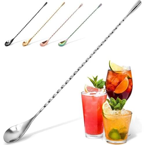 Quality Stainless Steel Cocktail Bar Spiral Pattern Drink Shaker Muddler Stirrer Twisted Mixing Spoon Kitchen Tableware Bar Tool