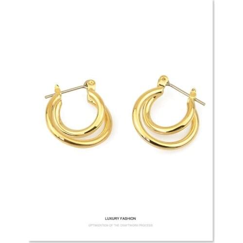Classic Double Ring Hoop Earrings,Gold-plating