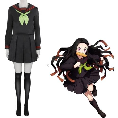 Game Demon Slayer Kimetsu no Yaiba : Hinokami Kepputan Cosplay Costume Kamado Nezuko School Uniform Suit