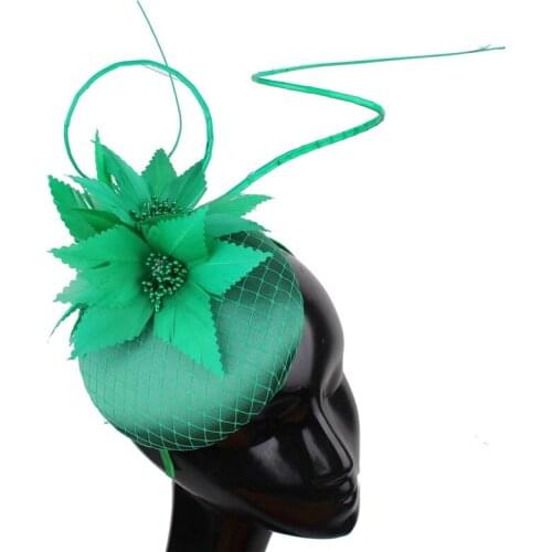 Nice Satin Fashioin Headpiece For Women Occasion Millinery Cap Headband Ladies Wedding Hat Fascinatos Feather Flower Accessory