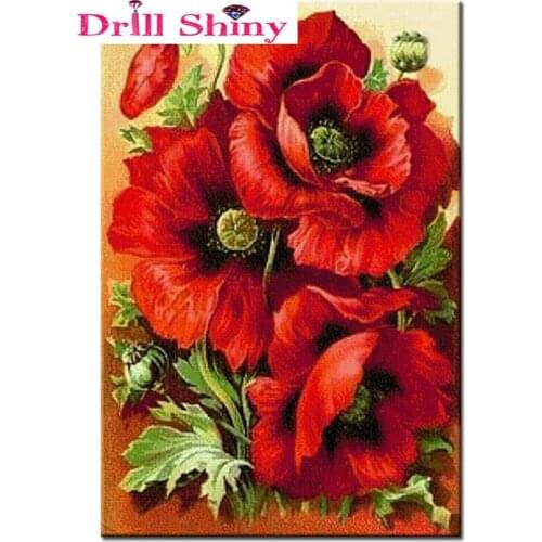 Red Poppy Flower Needle Diamonds Diy Diamond Painting Cross Stitch Set Full Resin Square Diamond Embroidered Mosaic Home Decor