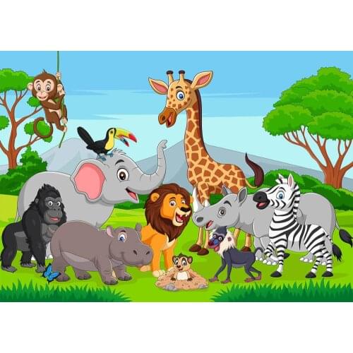 Cartoon monkey, gorilla, lion, hippo, elephant, child, newborn baby, photo background, photo studio, photo background