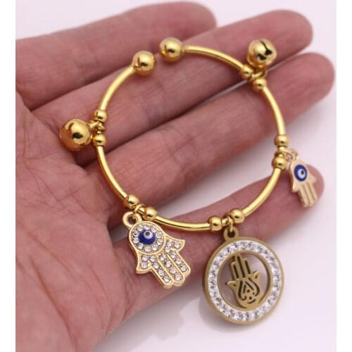 Muslim turkish evil eye hamsa hand of fatima copper baby child Bangles
