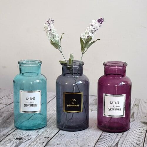 Nordic Glass Vase Hydroponic Plant Vase Hot Gold Stamping English Stickers Transparent Vase Desktop Ornaments Home Decoration