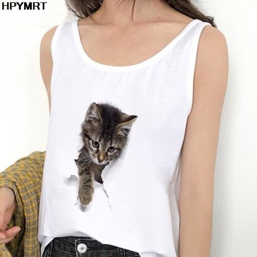 New Summer Tank Tops Kawaii Cat Graphic Print Ladies Sexy Vest Camisole Women Tops Tee TShirt Female Casual Loose Sleeveless Top