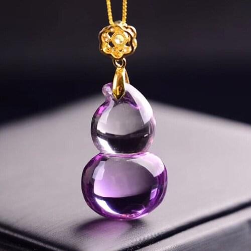 Wholesale Purple Gourd Natural Crystal Pendant Chain Necklace Lucky for Women Blessing Crystal Pendant Jewelry