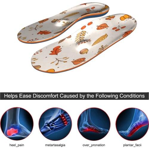 Colorful Leaf High Arch Support Insole Memory Foam Relief Foot Pain Orthopedic Insoles for Men and Women Flat Feet Sneaker