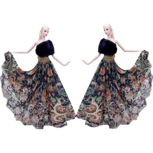 Halloween Gift 1/6 BJD Doll Dress For Barbie Doll Clothes Khaki Floral Princess Outfit Party Gown 30cm Doll Accessories Kids Toy