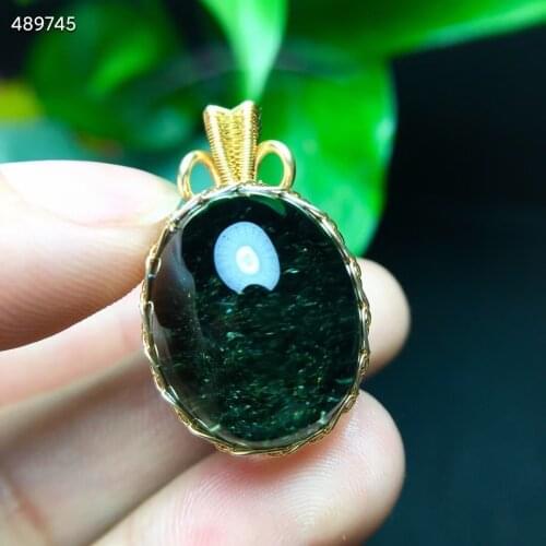 Genuine Natural Green Phantom Quartz Oval Pendant 21-17-14mm 14K Gold Women Man Rare Fashion Jewelry Genuine AAAAAA