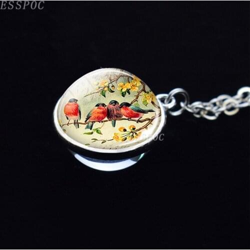 Robin Bird Glass Ball Pendant Chain Necklace Good Luck Bird Necklace Cute Animal Jewelry Gifts for Friend