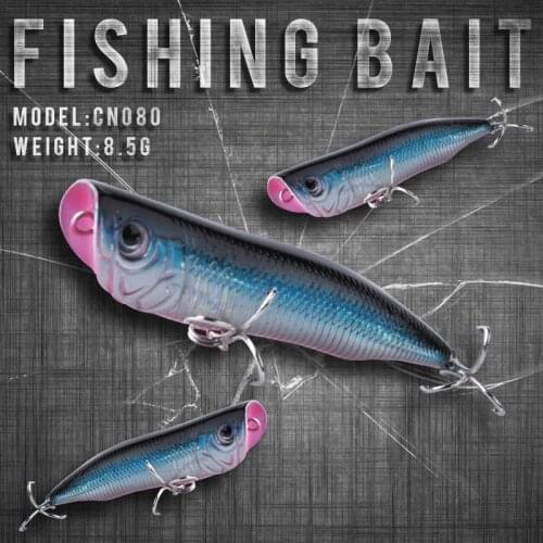 Popper Lure 80mm 8.5g Moving In The Surface Swimbait 3D Eye Crankbaits Hard Bait High Quality Lures Carbon Steel Hook