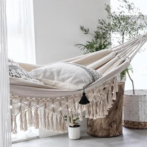 Portable Double Hammock Boho Style Brazilian Macrame Fringed Deluxe Net Hanging Swing Chair Home Travel Outdoor 2*1.5m