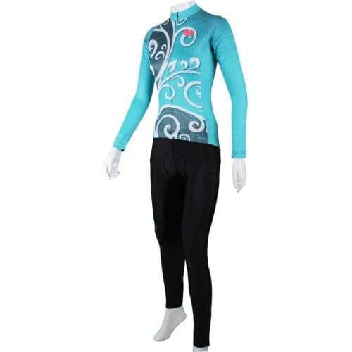 Blue unique tree designed bike Jersey long sleeve cycling team jerseys for women plus size cycling jersey