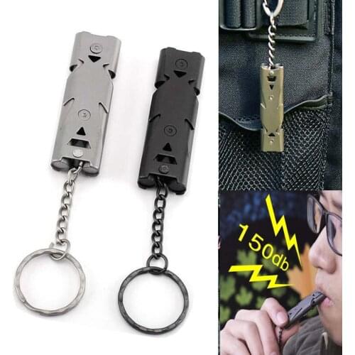 Outdoor EDC Survival Whistle High Decibel Double Pipe Whistle Stainless Steel Alloy Keychain Cheerleading Emergency Multi Tool