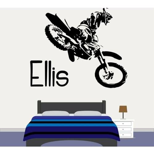 Motorbike Wall Art Personalised Custom Boys Name Motocross Vinyl Window Stickers Kids Bedroom Nursery Interior Decor Decal E389