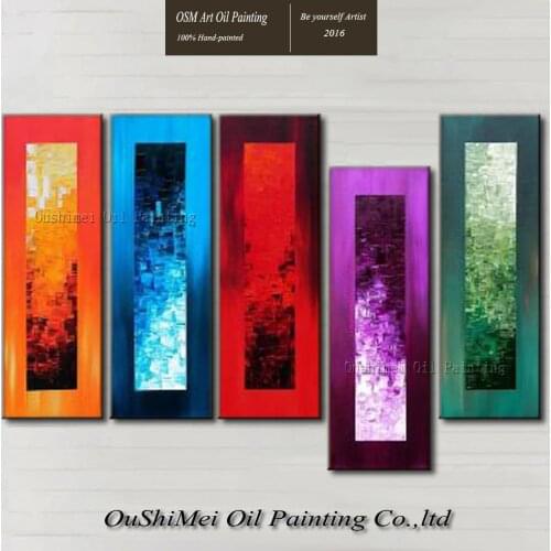 Top Artist Handmade High Quality Modern Abstract Oil Paintings 5 Panels Modern Abstract Oil Picture For Living Room Decoration