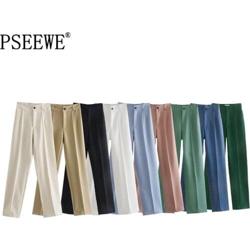PSEEWE Za 2021 Women Pants Black Beige White High Waist Woman Trousers Pink Blue Green Office Wide Leg Loose Pants Female Suit