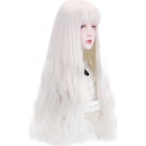Long Wavy Synthetic red White Hair Wigs with Bangs For Black Women Cosplay Wigs for Party
